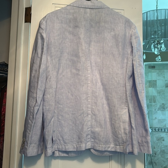 120% Lino Men’s Slim fit Single breasted blazer with patch pockets in baby blue - Picture 7 of 8